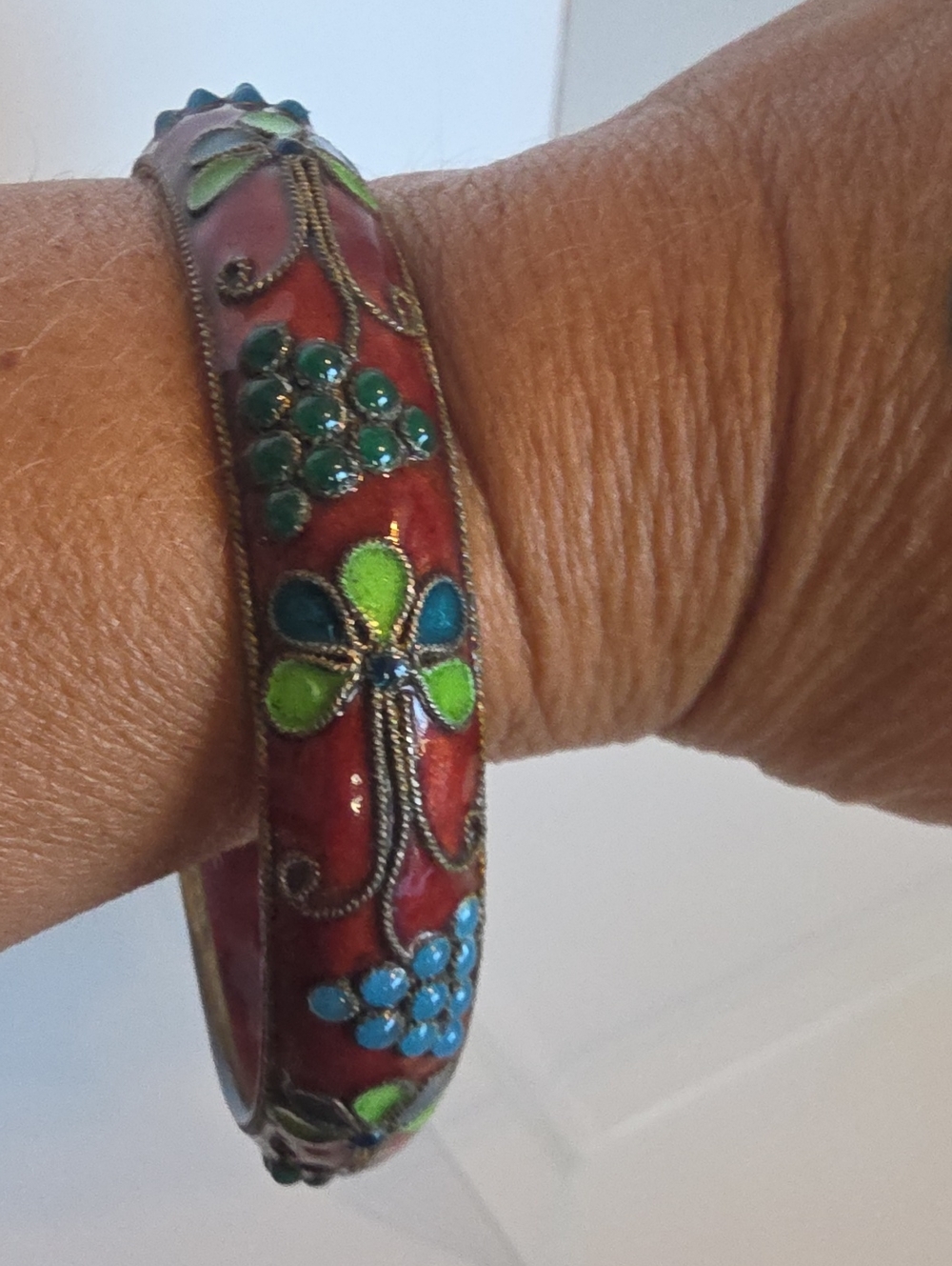 Vintage Rigid Cloisonné Enamel Slip-on Red Green Blue Bangle Bracelet